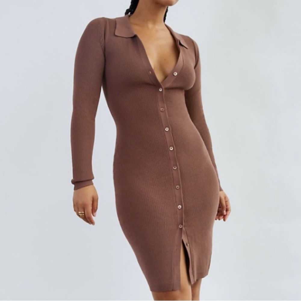Aritzia Wilfred Cove Caramelized Walnut Button-up Polo Sweater Dress